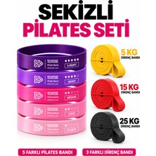 ByKurt Pilates Direnç Bandı Seti Pembe Mor Mini Loop Uzun Egzersiz 8 Parça