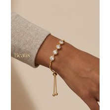 Beatis Gold Renk Zirkon Taşlı Ayarlanabilir Kadın Bileklik