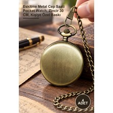 Yenilig 4 Adet Düz Tasarım Köstekli Saat – Eskitme Metal Cep Saati Pocket Watch, Zincir 30 Cm, Kişiye Özel Baskı