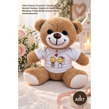 Yenilig 3 Adet Peluş Ayıcık – Gelin Damat Tasarımlı Tişörtlü 25 cm Sevimli Hediye, Düğün ve Nikâh Süsü, Wedding Teddy Bride Groom Plush