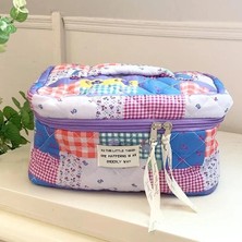 Mucize Kapitone Patchwork Desenli Büyük Boy Makyaj ve Kozmetik Çantası / Seyahat Tipi Organizer - 25X16X16 cm