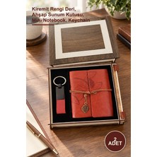 Yenilig 2 Adet Ahşap Kutulu Kiremit Rengi Deri Defter ve Anahtarlık Seti – Kiremit Rengi Deri, Ahşap Sunum Kutusu, Mini Notebook, Keychain