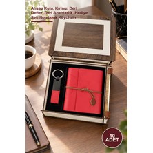 Yenilig 10 Adet Ahşap Kutulu Kırmızı Deri Defter ve Anahtarlık Seti – Ahşap Kutu, Kırmızı Deri Defter, Deri Anahtarlık, Hediye Seti Notebook Keychain