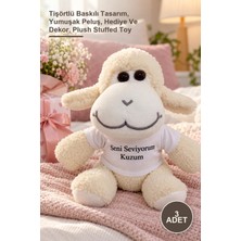 Yenilig 3 Adet Seni Seviyorum Kuzum Peluş Kuzu Oyuncak – Tişörtlü Baskılı Tasarım, Yumuşak Peluş, Hediye ve Dekor, Plush Stuffed Toy