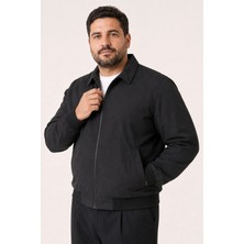 Maisonrae Erkek Siyah, Büyük Beden, Dik Yaka, Fermuarlı, Astarlı, Mevsimlik Bomber Ceket