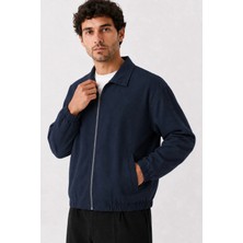 Maisonrae Erkek Lacivert Premium, Gabardin, Fermuarlı Polo Yaka, Oversize, Mevsimlik Günlük Ceket