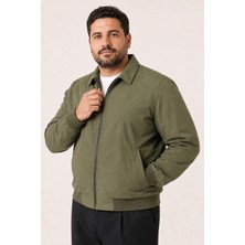 Maisonrae Erkek Açık Haki, Büyük Beden, Dik Yaka, Fermuarlı, Astarlı, Mevsimlik Bomber Ceket