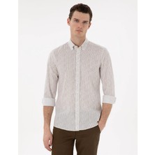 Pierre Cardin Haki Çizgili Slim Fit Uzun Kollu Gömlek 50304595-VR027