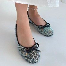 Herşey Trend Potte Siyah Saten Babet Ayakkabı