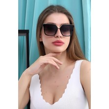 Clodi Oversize Siyah Kadın Güneş Gözlüğü - UV400 Korumalı Büyük Boy Siyah Camlı Kare Model