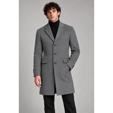 Maisonrae Erkek Antrasit, Slim Fit Kaşe Kaban – Klasik Yaka 3 Düğmeli Uzun Kesim Kışlık Palto