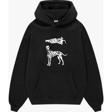 Sekizbiraltı Dalmaçyalı Grafik Baskılı Siyah Oversize Unisex Hoodie