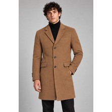 Maisonrae Erkek Vizon, Slim Fit Kaşe Kaban – Klasik Yaka 3 Düğmeli Uzun Kesim Kışlık Palto