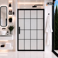 ikon Enzo 1 Sabit 1 Sürgü | Mat Siyah Karolaj Tam Buzlu Duş Kabini H:190