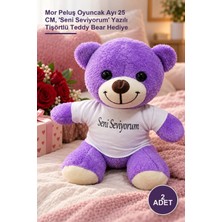 Yenilig 2 Adet Peluş Ayıcık – Mor Peluş Oyuncak Ayı 25 Cm, 'seni Seviyorum' Yazılı Tişörtlü Teddy Bear Hediye
