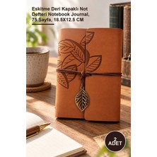 Yenilig 2 Adet Deri Yaprak Desenli Defter – Eskitme Deri Kapaklı Not Defteri Notebook Journal, 75 Sayfa, 18.5X12.5 cm