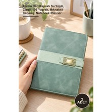 Yenilig 2 Adet Tarihsiz Ajanda Defter – Termo Deri Kapaklı Su Yeşili, Çizgili 106 Yaprak, Mıknatıslı Kapanış, Notebook Planner