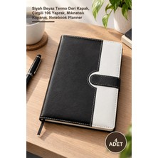 Yenilig 4 Adet Tarihsiz Ajanda Defter – Siyah Beyaz Termo Deri Kapak, Çizgili 106 Yaprak, Mıknatıslı Kapanış, Notebook Planner