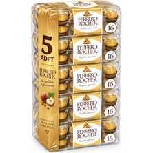 Ferrero Rocher Bütün Fındıklı ve Dolgulu Fındık Parçacıklı Sütlü Çikolata Kaplı Gofret 200 gr x 5 Adet