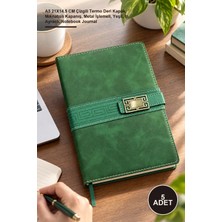Yenilig 5 Adet Tarihsiz Ajanda Defter – A5 21X14.5 cm Çizgili Termo Deri Kapak, Mıknatıslı Kapanış, Metal Işlemeli, Yeşil, Ip Ayraclı, Notebook Journal
