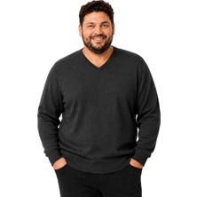 Battal Moda Erkek Büyük Beden Antrasit V Yaka Pamuklu Kazak 3xl-4xl-5xl-6xl