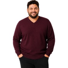 Battal Moda Erkek Büyük Beden Bordo V Yaka Pamuklu Kazak 3xl-4xl-5xl-6xl