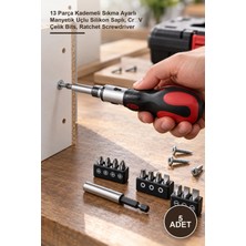 Yenilig 5 Adet Cırcırlı Tornavida Bits Seti – 13 Parça Kademeli Sıkma Ayarlı Manyetik Uçlu Silikon Saplı, Cr‑v Çelik Bits, Ratchet Screwdriver