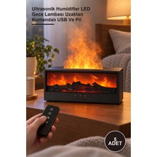 Yenilig 5 Adet Şömine Görünümlü Alev Efektli Hava Nemlendirici – Ultrasonik Humidifier LED Gece Lambası Uzaktan Kumandalı USB ve Pil