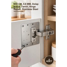 Yenilig 4 Adet Paslanmaz Çelik Menteşe Onarım Plakası – 9x9 Cm, 0.8 Mm, Dolap Kapak Tamiri, Hinge Repair, Stainless Steel