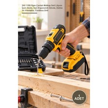 Yenilig 1 Adet Şarjlı Matkap – 24V 1350 Rpm Çantalı Matkap Seti Lityum Iyon Akülü, Sarı Ergonomik Gövde, Delme ve Vidalama, Cordless Drill