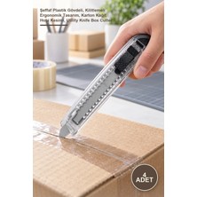 Yenilig 4 Adet Büyük Falçata Maket Bıçağı – Şeffaf Plastik Gövdeli, Kilitlemeli Ergonomik Tasarım, Karton Kağıt Hobi Kesimi, Utility Knife Box Cutter