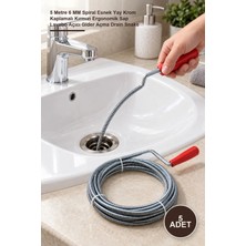 Yenilig 5 Adet Lavabo Açma Sustası – 5 Metre 6 mm Spiral Esnek Yay Krom Kaplamalı Kırmızı Ergonomik Sap Lavabo Açıcı Gider Açma Drain Snake
