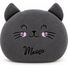 esdishopping Gri Kedi Peluş Dekoratif Yastık 35 x 30 cm Sevimli Çocuk Odası Yastığı