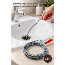 Yenilig 3 Adet Lavabo Açma Sustası – 5 Metre 6 mm Spiral Esnek Yay Krom Kaplamalı Kırmızı Ergonomik Sap Lavabo Açıcı Gider Açma Drain Snake