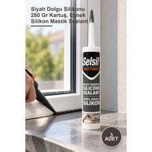 Yenilig 3 Adet Universal Silikon – Siyah Dolgu Silikonu 280 gr Kartuş, Esnek Silikon Mastik Sealant