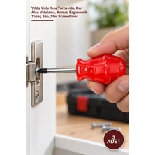Yenilig 3 Adet Topaç Tornavida – Yıldız Uçlu Kısa Tornavida, Dar Alan Vidalama, Kırmızı Ergonomik Topaç Sap, Star Screwdriver