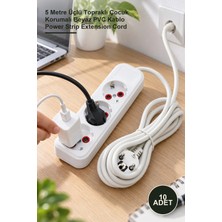 Yenilig 10 Adet Uzatma Kablosu Priz – 5 Metre Üçlü Topraklı Çocuk Korumalı Beyaz Pvc Kablo Power Strip Extension Cord