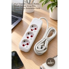 Yenilig 1 Adet Uzatma Kablo Priz – 3'lü Topraklı 2 Metre Kablo, Beyaz Seyyar Grup Priz, Power Strip, Extension Cord