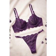 Lapita Lingerie Sütyen Külot Mor Balenli Dantelli