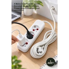 Yenilig 1 Adet Uzatma Kablosu Priz – 5 Metre Üçlü Topraklı Çocuk Korumalı Beyaz Pvc Kablo Power Strip Extension Cord