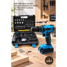 Yenilig 1 Adet Şarjlı Matkap Seti – 24W 1350 Rpm Çantalı Bataryalı Vidalama ve Delme Için Mavi Drill Cordless