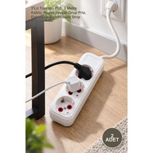 Yenilig 2 Adet Uzatma Kablosu – 3'lü Topraklı Priz, 3 Metre Kablo, Beyaz Seyyar Grup Priz, Extension Cord Power Strip