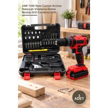 Yenilig 3 Adet Şarjlı Matkap Seti – 24W 1350 Rpm Çantalı Kırmızı Bataryalı Vidalama Delme Montaj Drill Cordless Drill