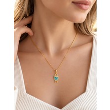 Ayen Accessories Kadın Gold Balık Figürlü Çelik Kolye – Mavi Mineli Taşlı Zarif Kolye