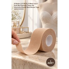 Yenilig 1 Adet Bandı – S Beden 2.5 cm En 5 Metre Uzun Açık Bej Pamuklu Taban Su Geçirmez Elastik Bant Breast Tape