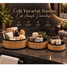 Decoform Üçlü Yuvarlak Bambu Çok Amaçlı Düzenleyici Seti,3 Boy Dekoratif Banyo, Mutfak ve Dolap Içi Organizer Sepet