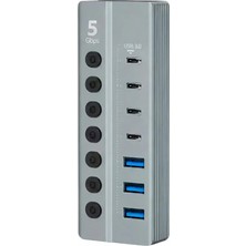 Boğazören Laptop Bilgisayar Için Çoklu USB Girişi Çoğaltıcı Adaptörlü Güç Destekli USB Anahtarlı Çoğaltıcı(7 Port+Geniş Uyumluluk+Tak ve Çalıştır+Çoklu Koruma+Alüminyum Gövde+Hibrit Tasarım + 5 Gbps Yüksek Hız)