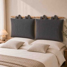 Puf Bu Ikili Baza Başlık Minderi Antrasit Fitilli Kadife 75X55 cm Çıkarılabilir Yıkanabilir Kılıf