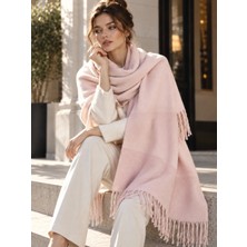 Luminos Aksesuar Pembe 200X70 cm Kadın Yumuşak Dokulu Püsküllü Düz Renk Omuz Şalı SAL1333