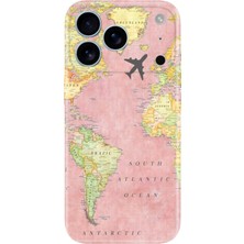 Adasena iPhone 17 Pro - 18 Pro Kılıf Desenli Baskılı Tpu Rubber Kapak Pembe Harita